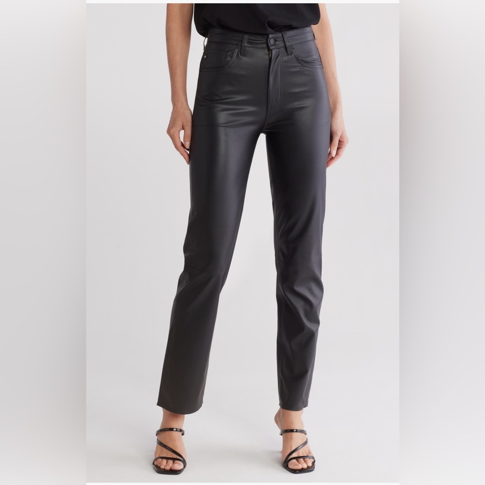 AG Women's Black Straight Leg Pants Faux Leather